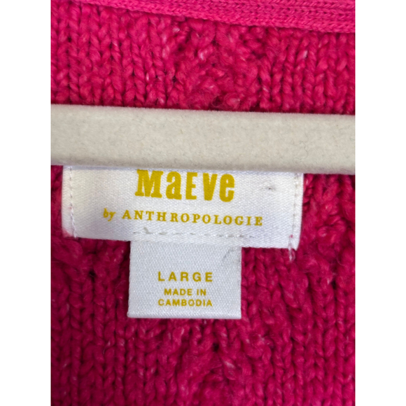 Maeve by Anthropologie Tilly Pullover Sweater V-Neck Cable Knit Varsity Pink W L - Picture 11 of 13